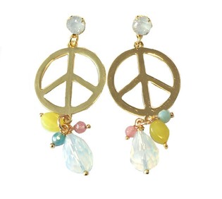 Σκουλαρίκια Ibiza Look Χρυσό Peace Λευκό Κρύσταλλο (1 τμχ)